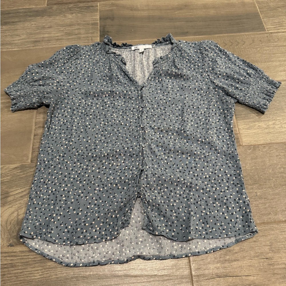 Blue Polka Dot DR2 Button Up Top